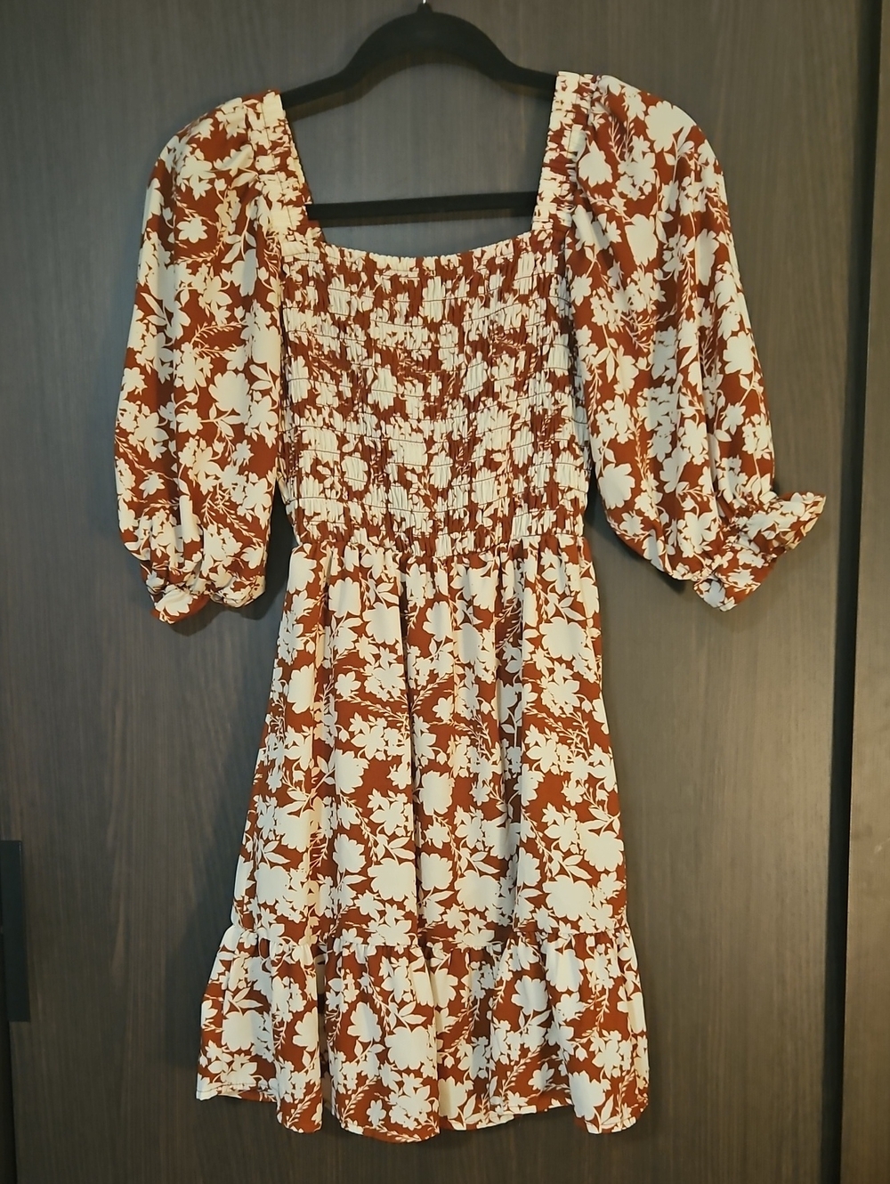 Sienna Sky Rust and Cream Floral Smocked Mini Dress